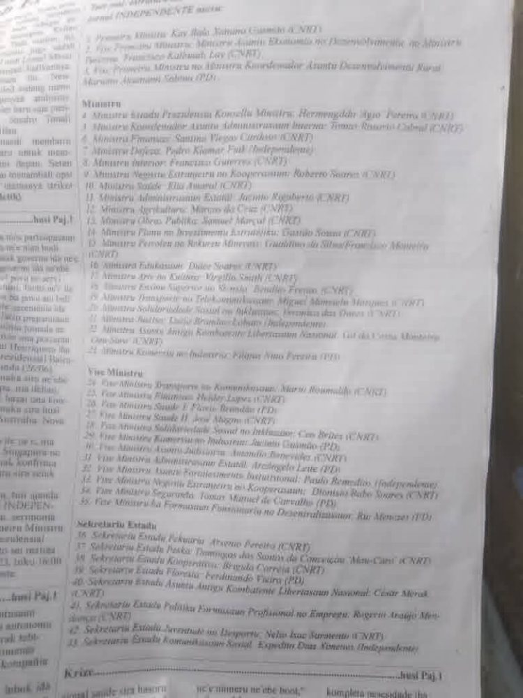 Lista Naran Membru IX Governu Konstituisionál